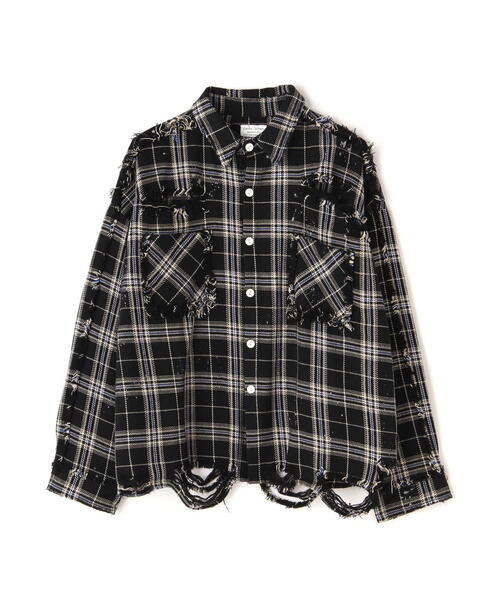 DANKE SCHON（ダンケシェーン）の「DankeSchon/ダンケシェーン/CottonViyella Damege Shirts/ダメージチェックシャツ（シャツ/ブラウス・メンズ・ブラック/グレー/レッド/モスグリーン・1/2）」の5枚目の写真