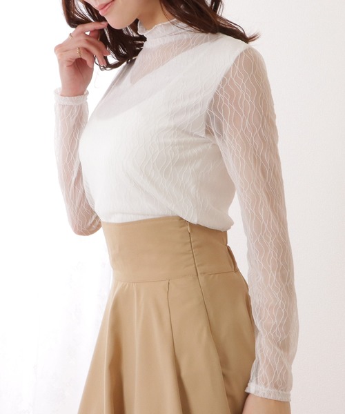 Lace Ladies(レースレディース)の「ウエーブライン メロウフリル プチハイネック シアー トップス(その他トップス・レディース・ブラック/アイボリー/モカ/ホワイト・FREE)」の8枚目の写真