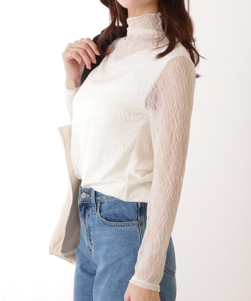 Lace Ladies(レースレディース)の「ウエーブライン メロウフリル プチハイネック シアー トップス(その他トップス・レディース・ブラック/アイボリー/モカ/ホワイト・FREE)」の15枚目の写真