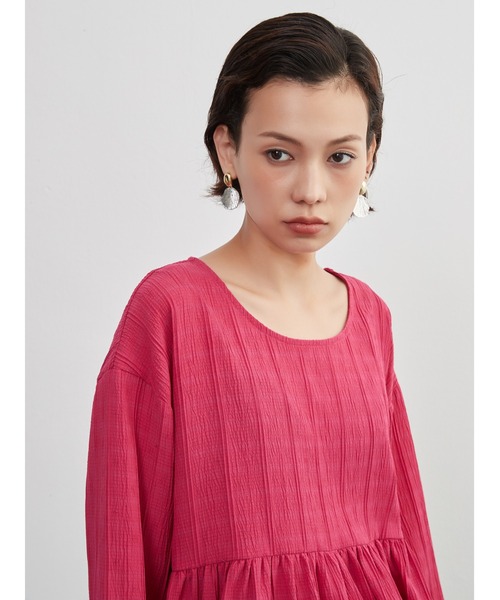 オンワンズオン On One's Own 長袖ギャザートップ・春夏ジャガード・大人ガーリー・体系カバープルオーバー （BLACK） オンワンズオン On One's Own 長袖ギャザートップ・春夏