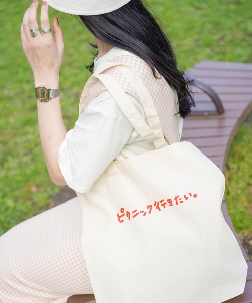 mimi toujours（ミミトゥジュール）の「手書きプリント キャンバス トート mimi toujours×しお（トートバッグ・レディース・レッド/ブラウン・フリー）」の13枚目の写真