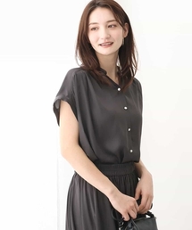 MK MICHEL KLEIN | スキッパーネックサテンブラウス/洗える(シャツ/ブラウス)