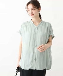 MK MICHEL KLEIN | スキッパーネックサテンブラウス/洗える(シャツ/ブラウス)
