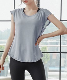 【大きいサイズ有/速乾/ストレッチ有】フレンチスリーブメッシュヨガトップス ピラティスウェア レディース[トレーニングウェア/ジムウェア/ピラティスウェア]