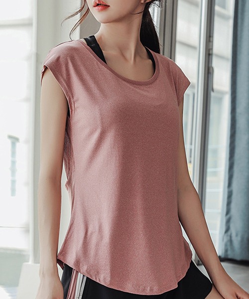 HYSSHOP（エイチワイエスショップ）の「【大きいサイズ有/速乾/ストレッチ有】フレンチスリーブメッシュヨガトップス ピラティスウェア レディース[トレーニングウェア/ジムウェア/ピラティスウェア]（その他トップス・レディース・ホワイト/ライラック/ブラック/レッド/ブルー系その他/グレー/ライトグレー・XL/L/S/M）」の18枚目の写真