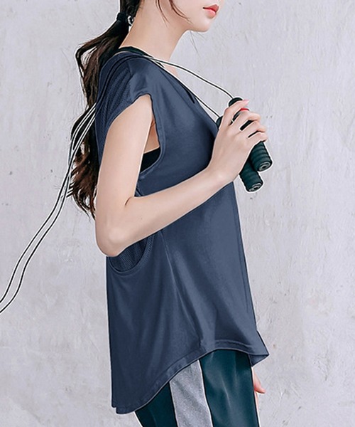 HYSSHOP（エイチワイエスショップ）の「【大きいサイズ有/速乾/ストレッチ有】フレンチスリーブメッシュヨガトップス ピラティスウェア レディース[トレーニングウェア/ジムウェア/ピラティスウェア]（その他トップス・レディース・ホワイト/ライラック/ブラック/レッド/ブルー系その他/グレー/ライトグレー・XL/L/S/M）」の12枚目の写真