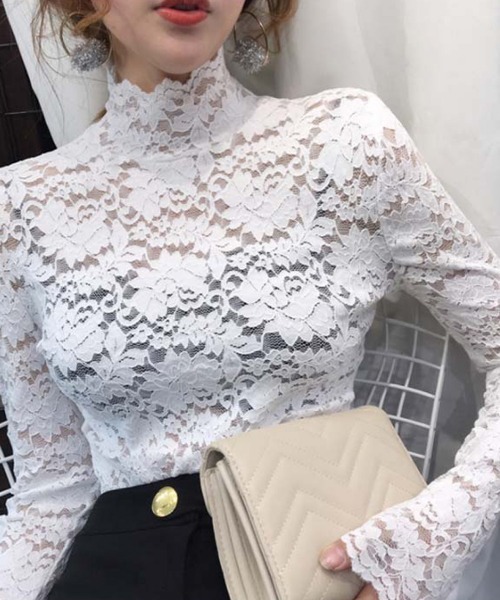 Miniministore(ミニミニストア)の「総レース カットソー レディース 花柄(Tシャツ/カットソー・レディース・ホワイト/ワインレッド/ピンク/ブラック/ネイビー/グリーン・FREE)」の7枚目の写真