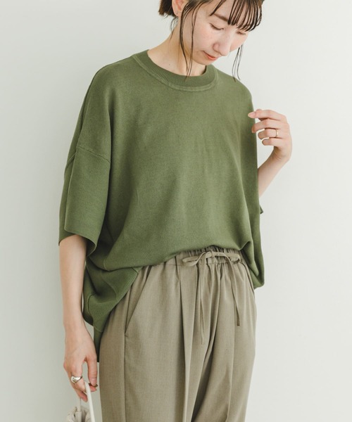 ITEMS URBANRESEARCH（アイテムズ アーバンリサーチ）の「ニットTシャツ（ニット/セーター・レディース・オレンジ/ブラック/オフホワイト/グリーン・FREE）」の5枚目の写真