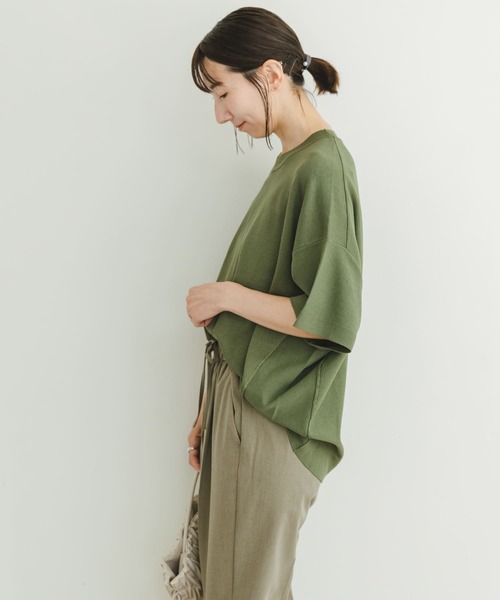 ITEMS URBANRESEARCH（アイテムズ アーバンリサーチ）の「ニットTシャツ（ニット/セーター・レディース・オレンジ/ブラック/オフホワイト/グリーン・FREE）」の8枚目の写真