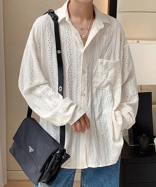 almo(アルモ)の「ビッグシルエット レースシャツ/シアーシャツ(NEZ)(シャツ/ブラウス・レディース・ホワイト/ブラック・FREE)」の3枚目の写真