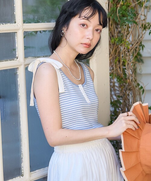FREAK'S STORE（フリークスストア）の「フライスリボンタンクトップ（タンクトップ・レディース・ブラック/サックスブルー/オフホワイト・ﾌﾘ-）」の3枚目の写真