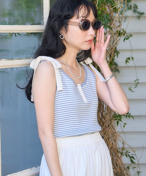 FREAK'S STORE（フリークスストア）の「フライスリボンタンクトップ（タンクトップ・レディース・ブラック/サックスブルー/オフホワイト・ﾌﾘ-）」の20枚目の写真