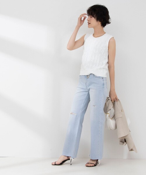 NOLLEY’S Sophi（ノーリーズソフィ）の「《手洗い可能》ジャガードフリンジノースリーブプルオーバーニット（ニット/セーター・レディース・ブラック/サックスブルー/オフホワイト・38）」の7枚目の写真