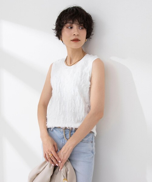 NOLLEY’S Sophi（ノーリーズソフィ）の「《手洗い可能》ジャガードフリンジノースリーブプルオーバーニット（ニット/セーター・レディース・ブラック/サックスブルー/オフホワイト・38）」の14枚目の写真