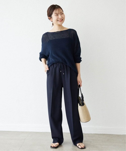 SLOBE IENA イエナ  ダブルクロスイージードロストテーパードパンツ 黒 WEB限定/追加4》ウール混ドロストイージースラックス