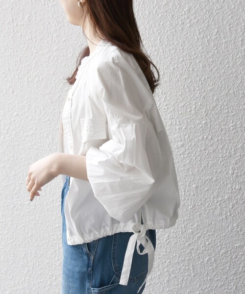 セール】SHIPS any:〈洗濯機可能〉ポプリン ステッチ ノーカラー