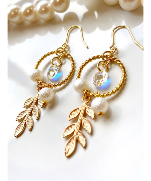 MUURABBTI】リーフとオーロラビーズのピアス(MA)（ピアス（両耳用 