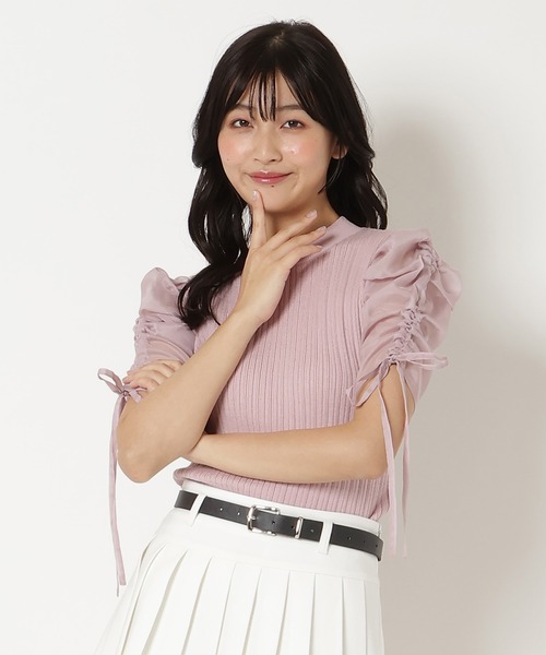 REDYAZEL（レディアゼル）の「半袖シアースリーブニット（ニット/セーター・レディース・オフホワイト/グレー/ピンク/ブラック・FREE）」の4枚目の写真