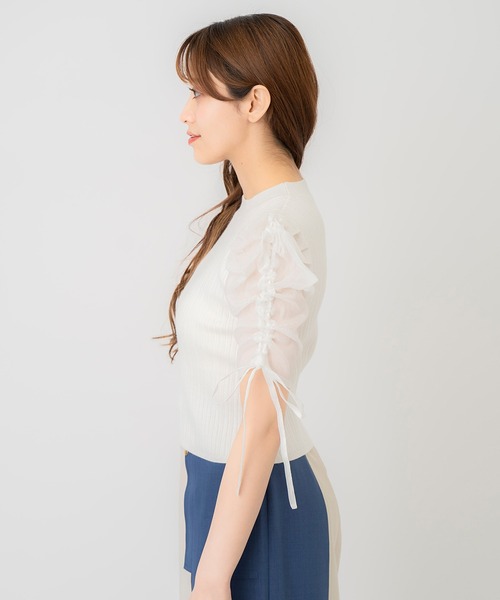 REDYAZEL（レディアゼル）の「半袖シアースリーブニット（ニット/セーター・レディース・オフホワイト/グレー/ピンク/ブラック・FREE）」の18枚目の写真