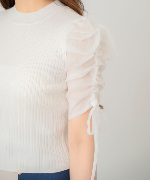 REDYAZEL（レディアゼル）の「半袖シアースリーブニット（ニット/セーター・レディース・オフホワイト/グレー/ピンク/ブラック・FREE）」の14枚目の写真