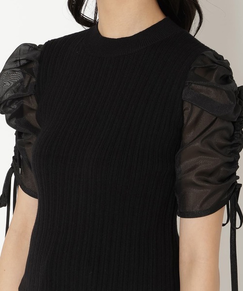 REDYAZEL（レディアゼル）の「半袖シアースリーブニット（ニット/セーター・レディース・オフホワイト/グレー/ピンク/ブラック・FREE）」の9枚目の写真