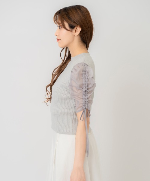 REDYAZEL（レディアゼル）の「半袖シアースリーブニット（ニット/セーター・レディース・オフホワイト/グレー/ピンク/ブラック・FREE）」の6枚目の写真