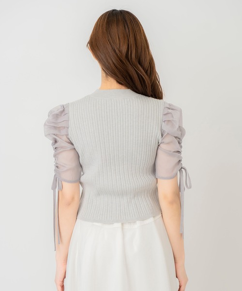 REDYAZEL（レディアゼル）の「半袖シアースリーブニット（ニット/セーター・レディース・オフホワイト/グレー/ピンク/ブラック・FREE）」の5枚目の写真