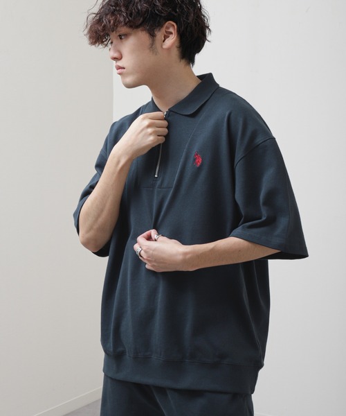 U.S. POLO ASSN.(ユーエスポロアッスン)の「【U.S.POLOASSN.】 ワンポイント ロゴ刺繍 ビッグシルエット ハーフジップ ハーフスリーブ ポロシャツ(ポロシャツ・メンズ・グレー/ブラック系/ネイビー/ブラック/オフホワイト・MEDIUM/X-LARGE/LARGE)」の5枚目の写真
