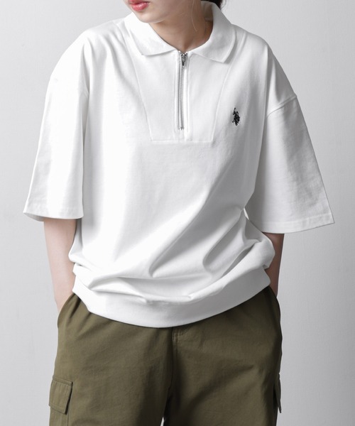 U.S. POLO ASSN.(ユーエスポロアッスン)の「【U.S.POLOASSN.】 ワンポイント ロゴ刺繍 ビッグシルエット ハーフジップ ハーフスリーブ ポロシャツ(ポロシャツ・メンズ・グレー/ブラック系/ネイビー/ブラック/オフホワイト・MEDIUM/X-LARGE/LARGE)」の16枚目の写真