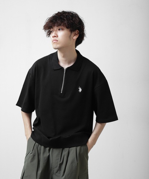 U.S. POLO ASSN.(ユーエスポロアッスン)の「【U.S.POLOASSN.】 ワンポイント ロゴ刺繍 ビッグシルエット ハーフジップ ハーフスリーブ ポロシャツ(ポロシャツ・メンズ・グレー/ブラック系/ネイビー/ブラック/オフホワイト・MEDIUM/X-LARGE/LARGE)」の18枚目の写真