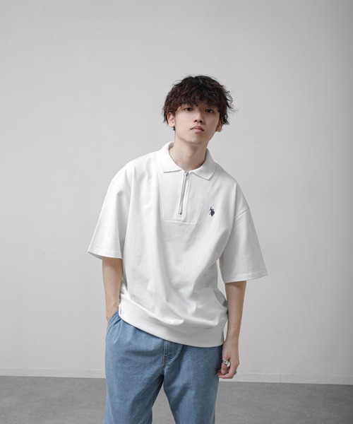 U.S. POLO ASSN.(ユーエスポロアッスン)の「【U.S.POLOASSN.】 ワンポイント ロゴ刺繍 ビッグシルエット ハーフジップ ハーフスリーブ ポロシャツ(ポロシャツ・メンズ・グレー/ブラック系/ネイビー/ブラック/オフホワイト・MEDIUM/X-LARGE/LARGE)」の8枚目の写真