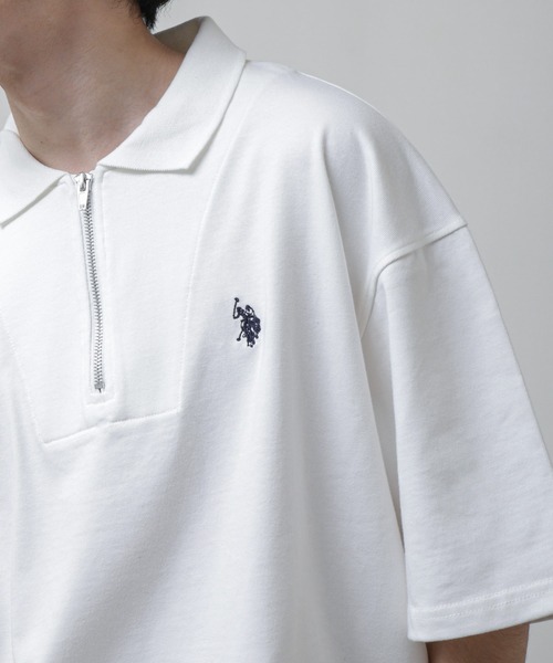 U.S. POLO ASSN.(ユーエスポロアッスン)の「【U.S.POLOASSN.】 ワンポイント ロゴ刺繍 ビッグシルエット ハーフジップ ハーフスリーブ ポロシャツ(ポロシャツ・メンズ・グレー/ブラック系/ネイビー/ブラック/オフホワイト・MEDIUM/X-LARGE/LARGE)」の9枚目の写真