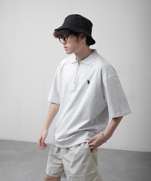 U.S. POLO ASSN.(ユーエスポロアッスン)の「【U.S.POLOASSN.】 ワンポイント ロゴ刺繍 ビッグシルエット ハーフジップ ハーフスリーブ ポロシャツ(ポロシャツ・メンズ・グレー/ブラック系/ネイビー/ブラック/オフホワイト・MEDIUM/X-LARGE/LARGE)」の7枚目の写真