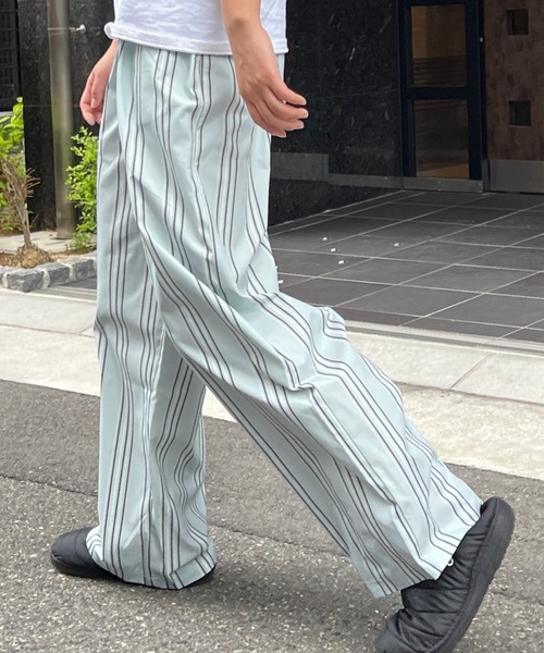 MARK & LONA グレー ストライプ パンツ MARK & LONA グレー ストライプ