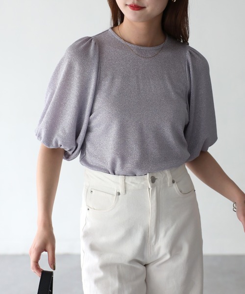 Riberry（リベリー）の「ラメパフスリーブトップス（Tシャツ/カットソー・レディース・オレンジ/パープル/シルバー/ブラック・FREE）」の3枚目の写真