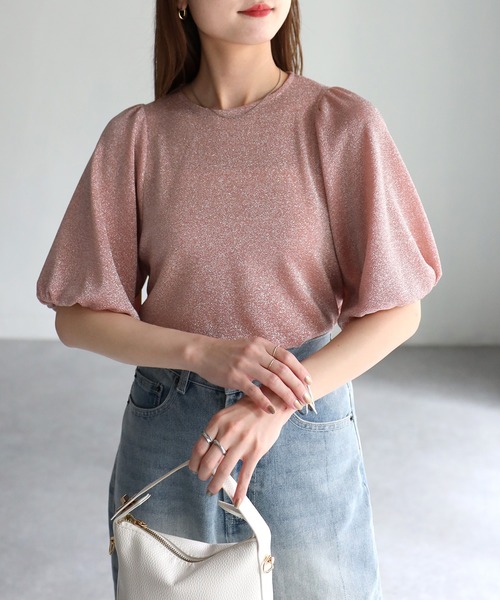 Riberry（リベリー）の「ラメパフスリーブトップス（Tシャツ/カットソー・レディース・オレンジ/パープル/シルバー/ブラック・FREE）」の4枚目の写真