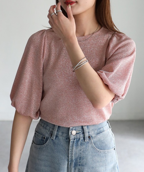 Riberry（リベリー）の「ラメパフスリーブトップス（Tシャツ/カットソー・レディース・オレンジ/パープル/シルバー/ブラック・FREE）」の6枚目の写真