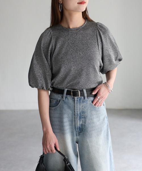 Riberry（リベリー）の「ラメパフスリーブトップス（Tシャツ/カットソー・レディース・オレンジ/パープル/シルバー/ブラック・FREE）」の15枚目の写真
