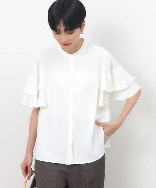 OPAQUE.CLIP（オペークドットクリップ）の「◆ダブルフリルスリーブブラウス【洗濯機洗い可/イージーケア】（シャツ/ブラウス・レディース・ライトベージュ/ネイビー/ホワイト・36/38/40/42）」の17枚目の写真