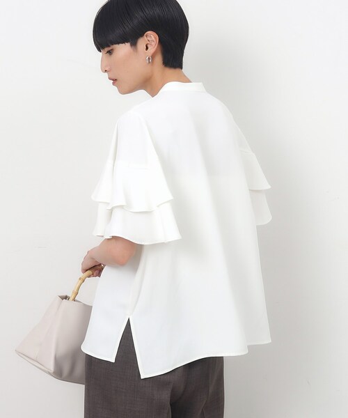 OPAQUE.CLIP（オペークドットクリップ）の「◆ダブルフリルスリーブブラウス【洗濯機洗い可/イージーケア】（シャツ/ブラウス・レディース・ライトベージュ/ネイビー/ホワイト・36/38/40/42）」の18枚目の写真