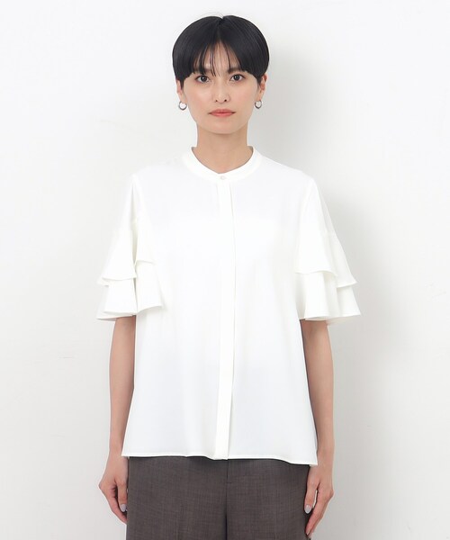 OPAQUE.CLIP（オペークドットクリップ）の「◆ダブルフリルスリーブブラウス【洗濯機洗い可/イージーケア】（シャツ/ブラウス・レディース・ライトベージュ/ネイビー/ホワイト・36/38/40/42）」の6枚目の写真