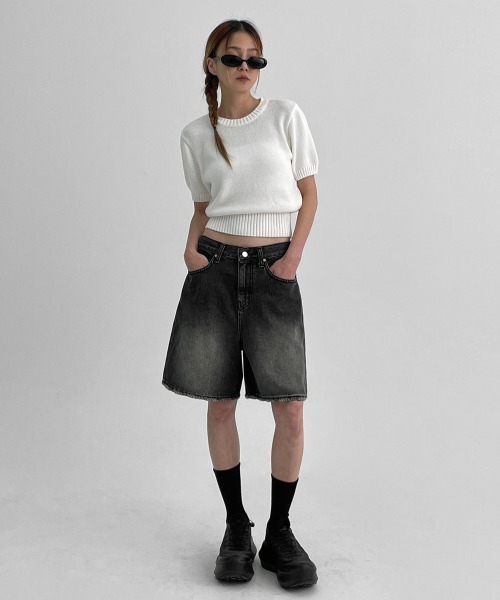 BLACKUP（ブラックアップ）の「[MADE] ヘイロデニムショートパンツ（デニムパンツ・レディース・ブルー/ブラック・SMALL/MEDIUM/LARGE）」の5枚目の写真