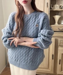 【着丈が選べる】くま刺繍ケーブルニット