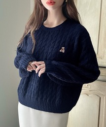 Meiru（メイル）の「【着丈が選べる】くま刺繍ケーブルニット（ニット/セーター）」