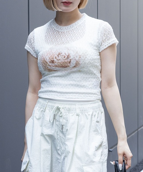 Midnight Move（ミッドナイトムーブ）の「Midnight Move／ローズレースT（Tシャツ/カットソー・レディース・ホワイト・FREE）」の4枚目の写真