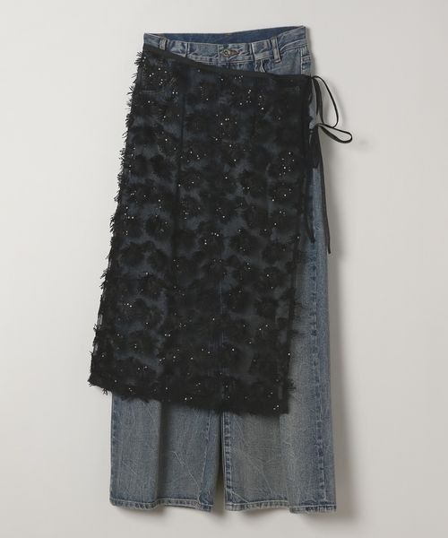 JEANASIS（ジーナシス）の「フラワーレースラップスカート/131669（スカート・レディース・ブラック/ホワイト・FREE）」の5枚目の写真