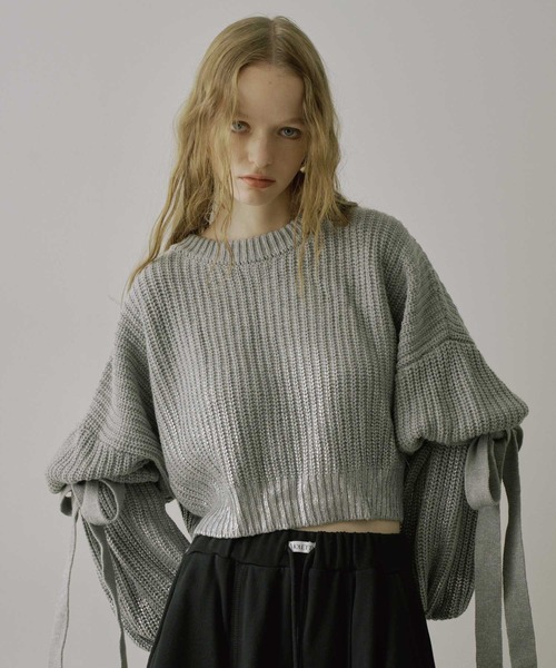 VIOLETTA（ヴィオレッタ）の「箔プリントバルーンスリーブニット（ニット/セーター・レディース・ホワイト/ライトグレー/ブラック/ブルー・FREE）」の19枚目の写真