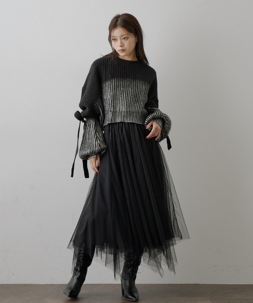 箔プリントバルーンスリーブニット（ニット/セーター）｜VIOLETTA