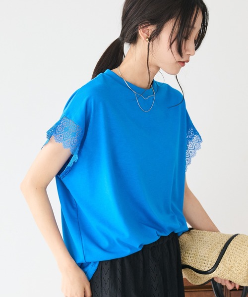 CRAFT STANDARD BOUTIQUE(クラフトスタンダードブティック)の「レーススリーブカットプルオーバー(Tシャツ/カットソー・レディース・オフホワイト/ブルー/ブラック・FREE)」の3枚目の写真