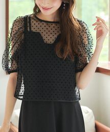 KOBE LETTUCE | フロッキードットチュールパフスリーブプルオーバー(シャツ/ブラウス)